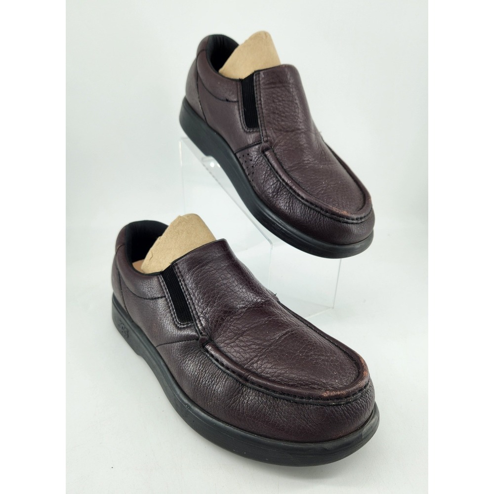 SAS Side Gore Slip On Loafers Mens 11.5 W Dark Brown Leather Moc Toe Comfort